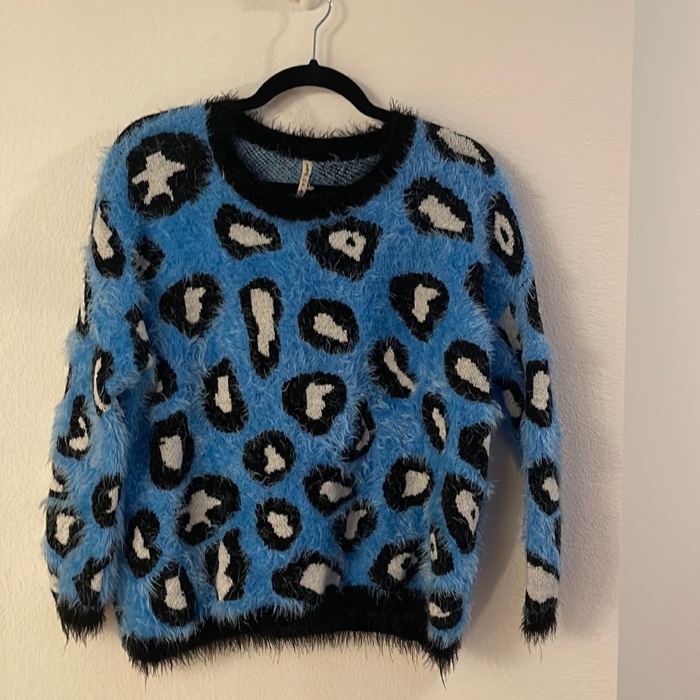 Raga fuzzy leopard sweater blue M